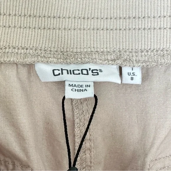 Chicos Convertible Poplin Cargo Pants Cropped Sz US 8 Beige Khaki Beachy Preppy - Picture 8 of 13